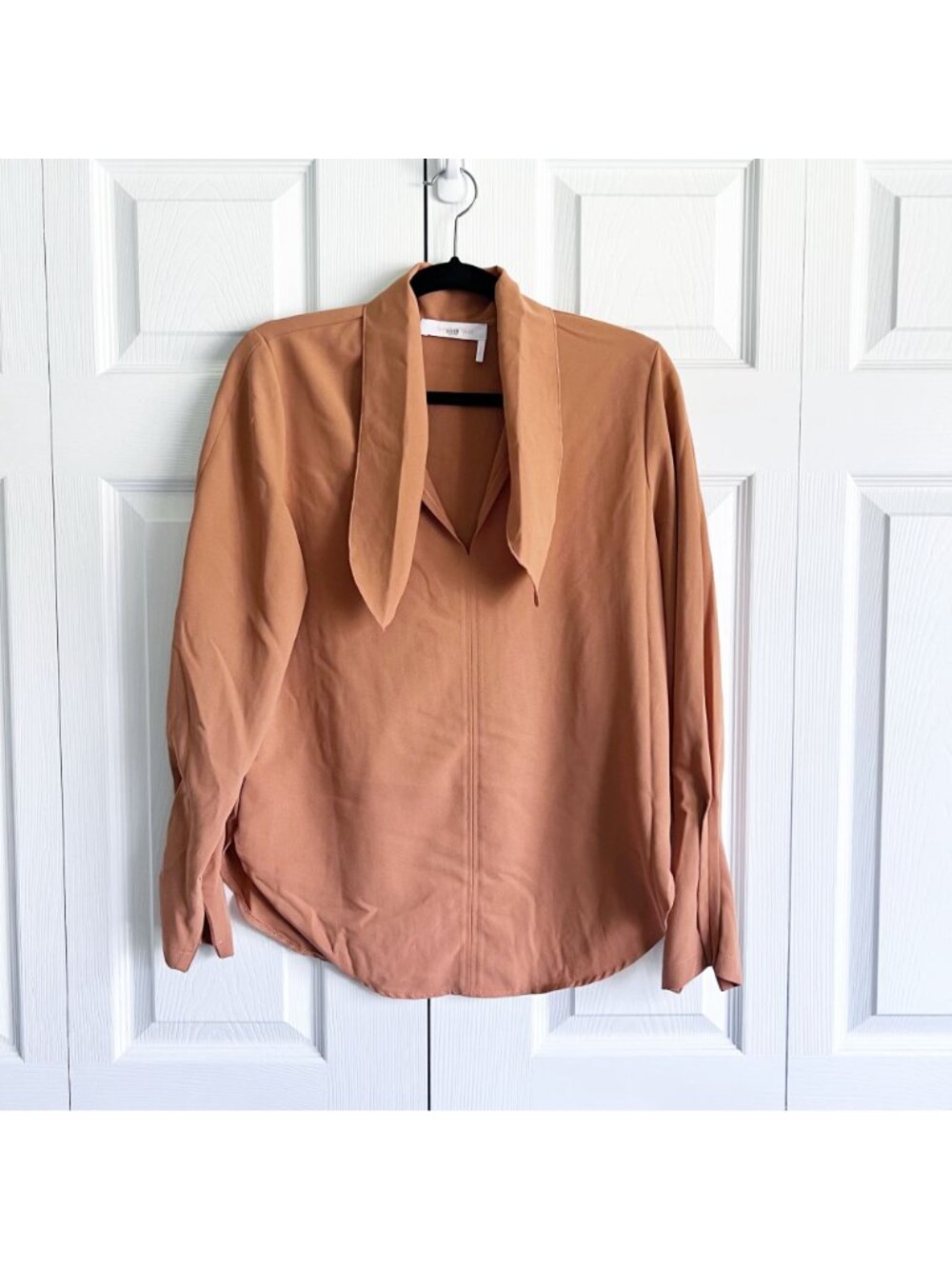 See by Chloe Brown Bow Neck Long Sleeve Blouse Women's Size 2